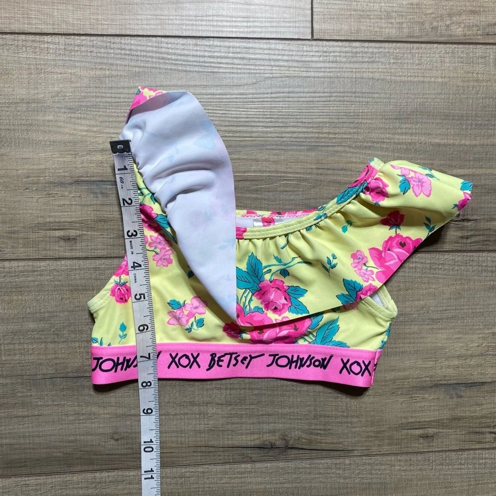 Betsey Johnson‎ Girls Floral Overlay Lined Bikini Top Size 5 Yellow UPF 50+